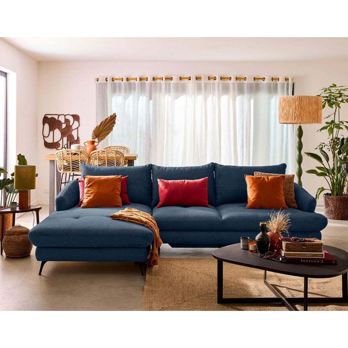 LISA DESIGN Ninon - canapé d'angle gauche 4 places convertible avec coffre en tissu texturé