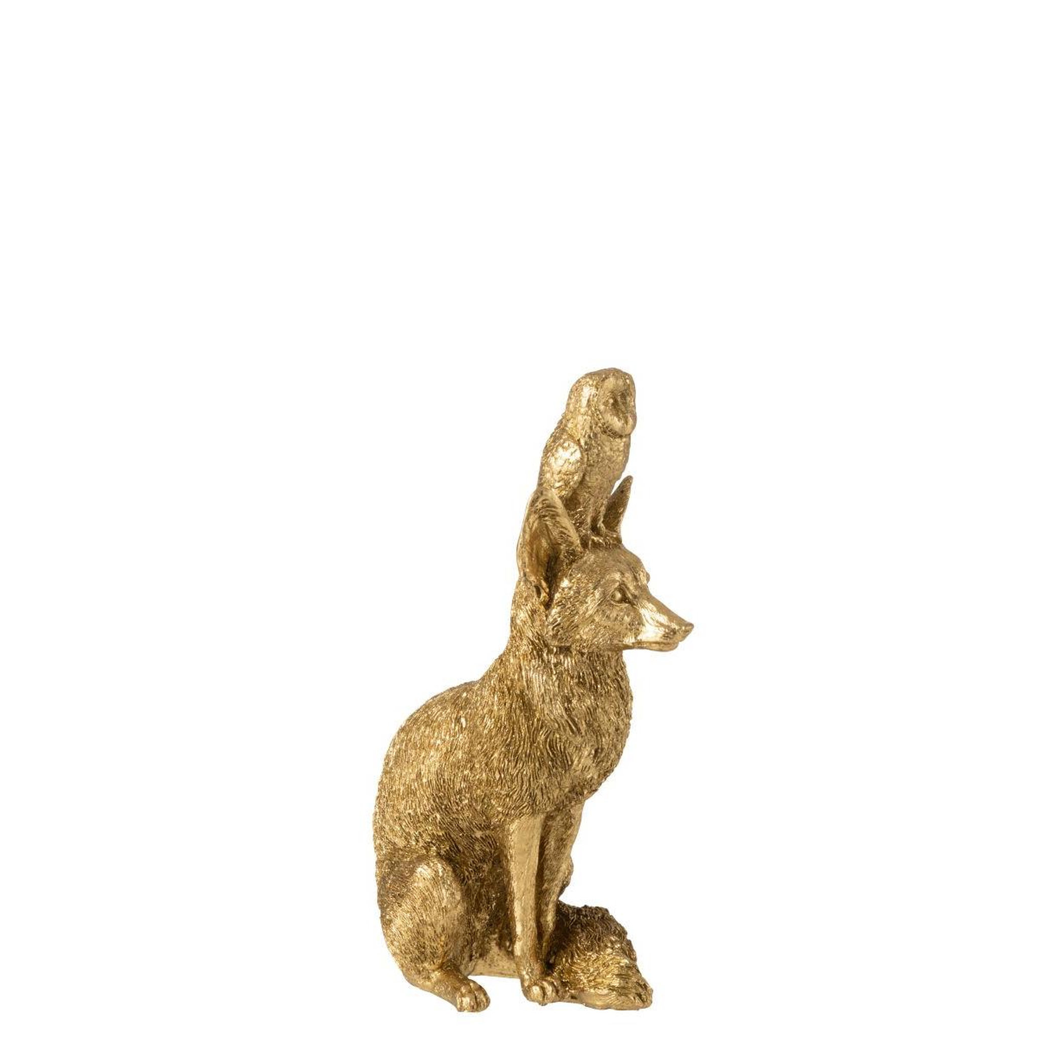 Voir la diapositive 3 : J-LINE Statuette renard en résine  hibou  28cm doré