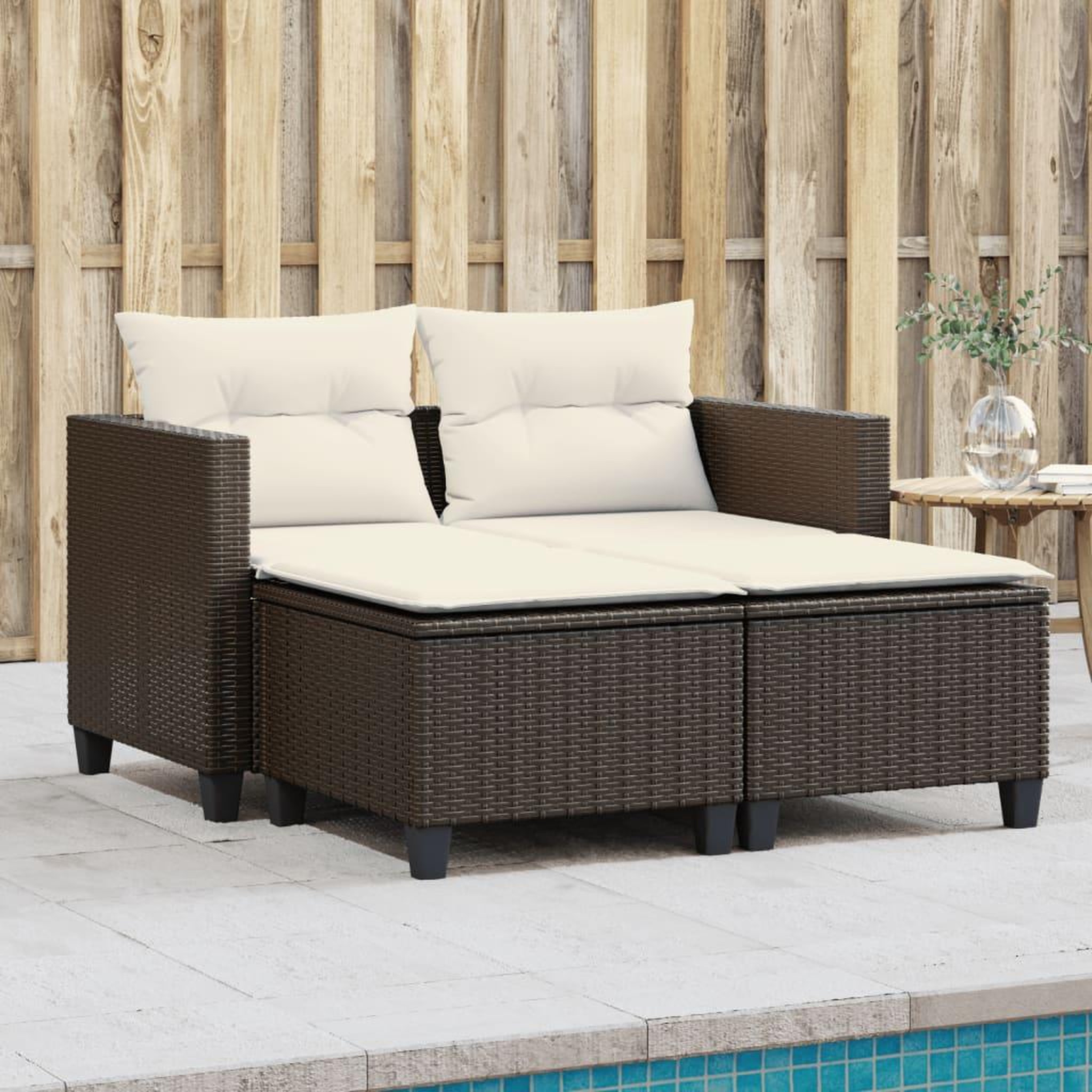 VIDAXL Canape de jardin 2 places avec tabourets marron resine tressee