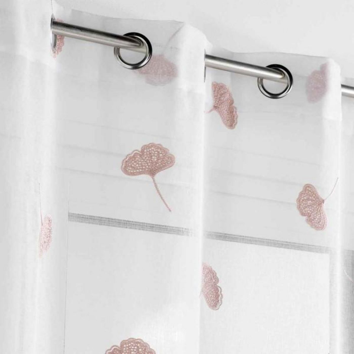 Paris Prix Rideau Voilage à Œillets  Ariella  140x280cm Blanc & Rose