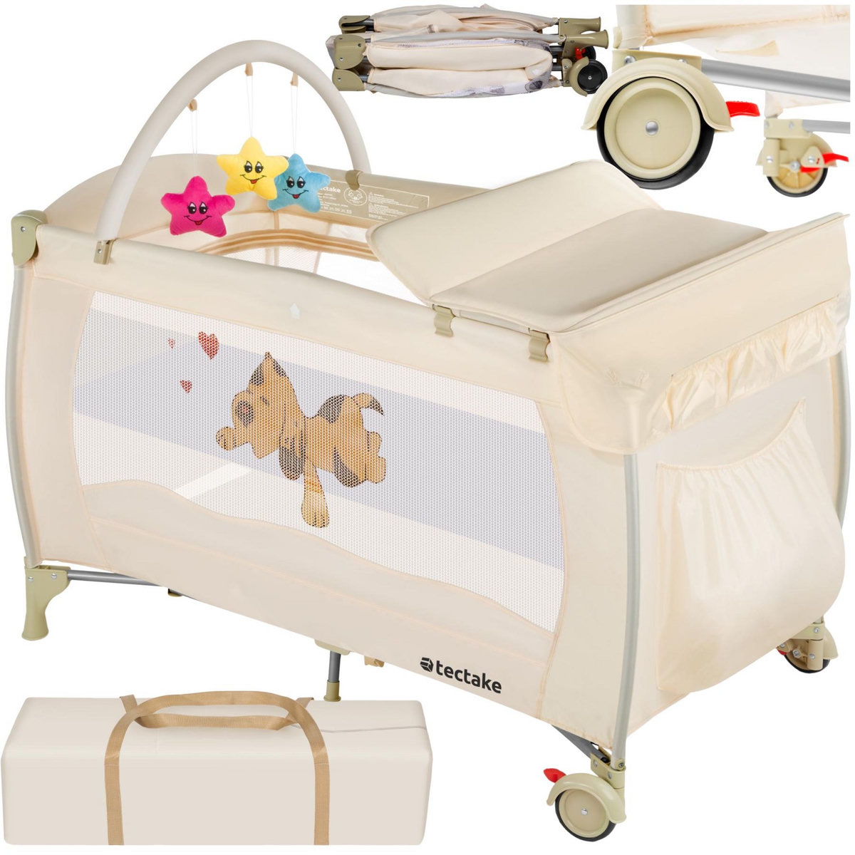 tectake Lit de voyage pour enfants peu encombrant pliable et réglable en hauteur beige