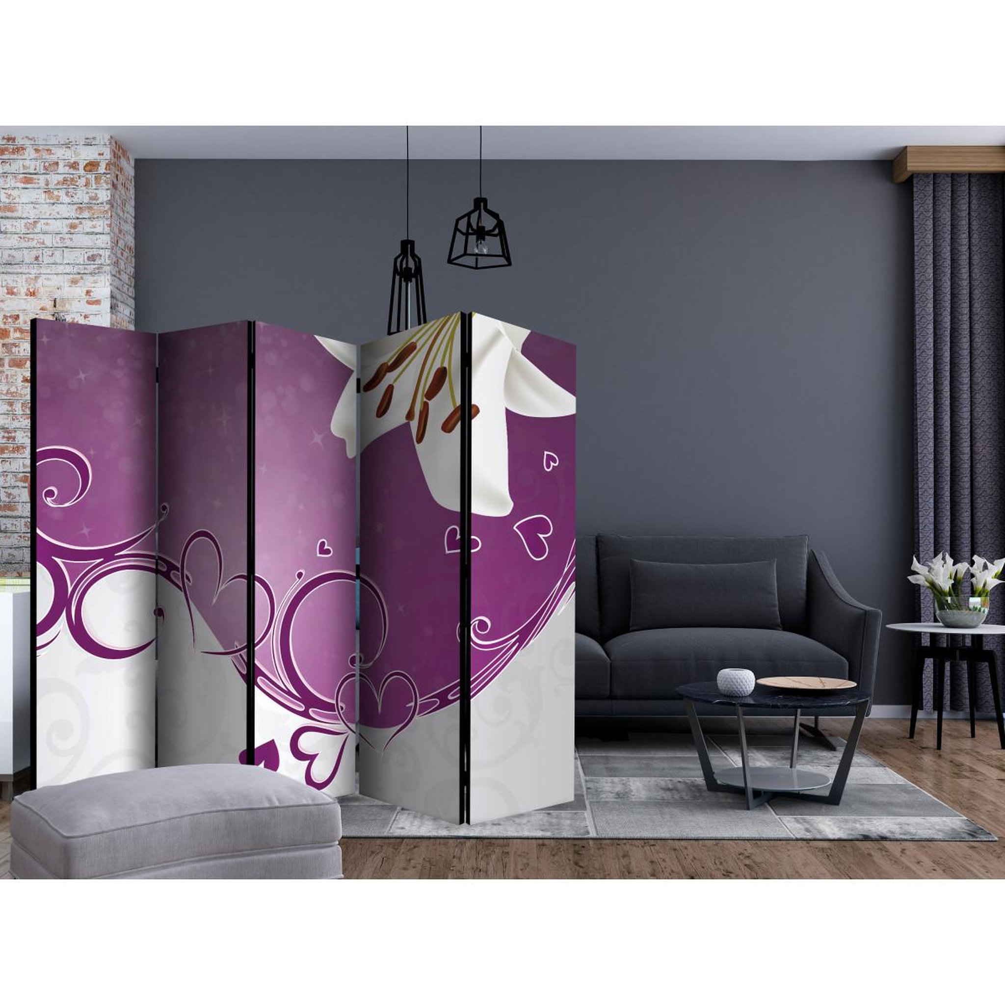 Voir la diapositive 2 : Paris Prix Paravent 5 volets  melody of love  172x225cm