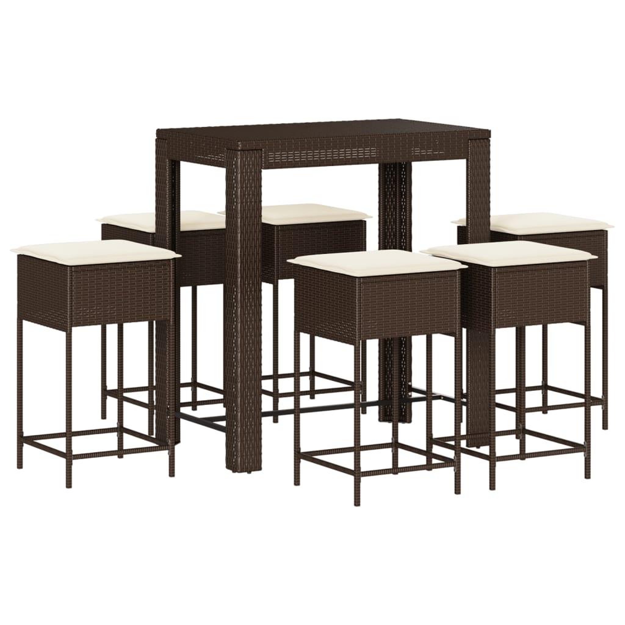 Voir la diapositive 2 : VIDAXL Ensemble de bar de jardin avec coussins 7 pcs marron poly rotin