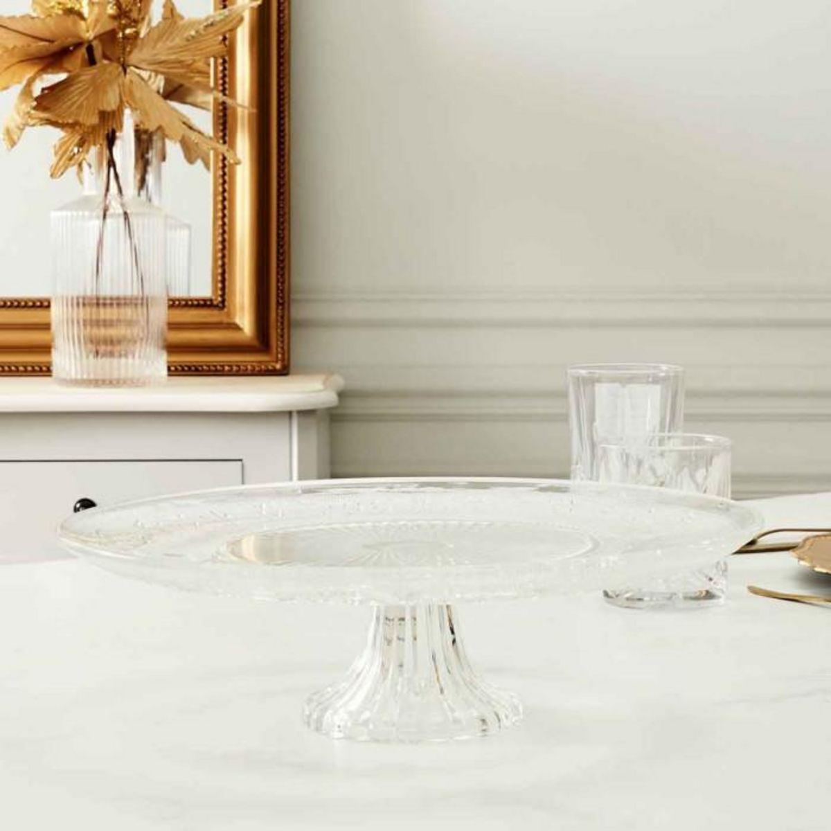 Paris Prix Présentoir à Gâteaux Verre  Ciselé  32cm Transparent