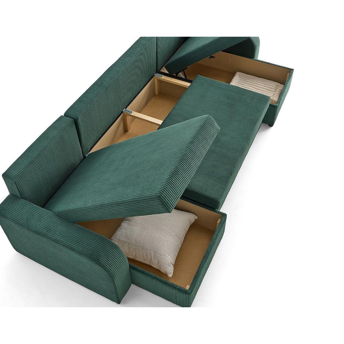 BEST MOBILIER Valos - canapé panoramique en u - 7 places - convertible avec coffres - en velours côtelé