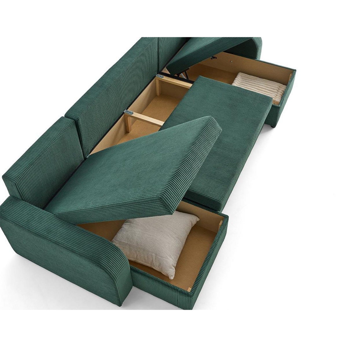 BEST MOBILIER Valos - canapé panoramique en u - 7 places - convertible avec coffres - en velours côtelé