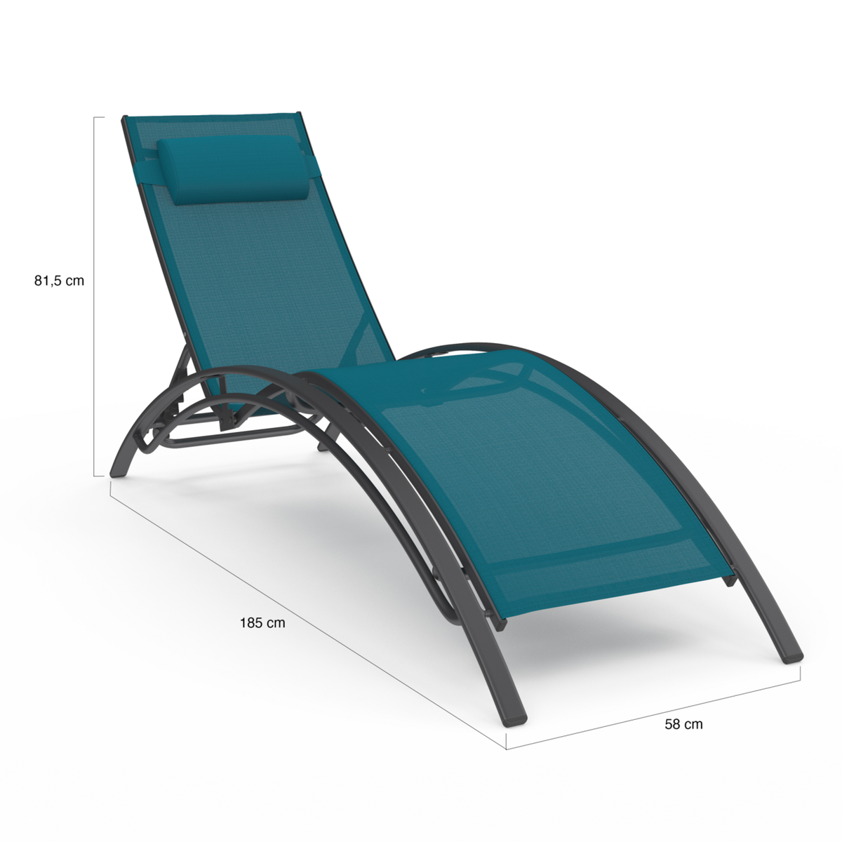 ID MARKET Lot de 2 transats de jardin inclinables en acier HAVANE toile bleu canard avec coussin