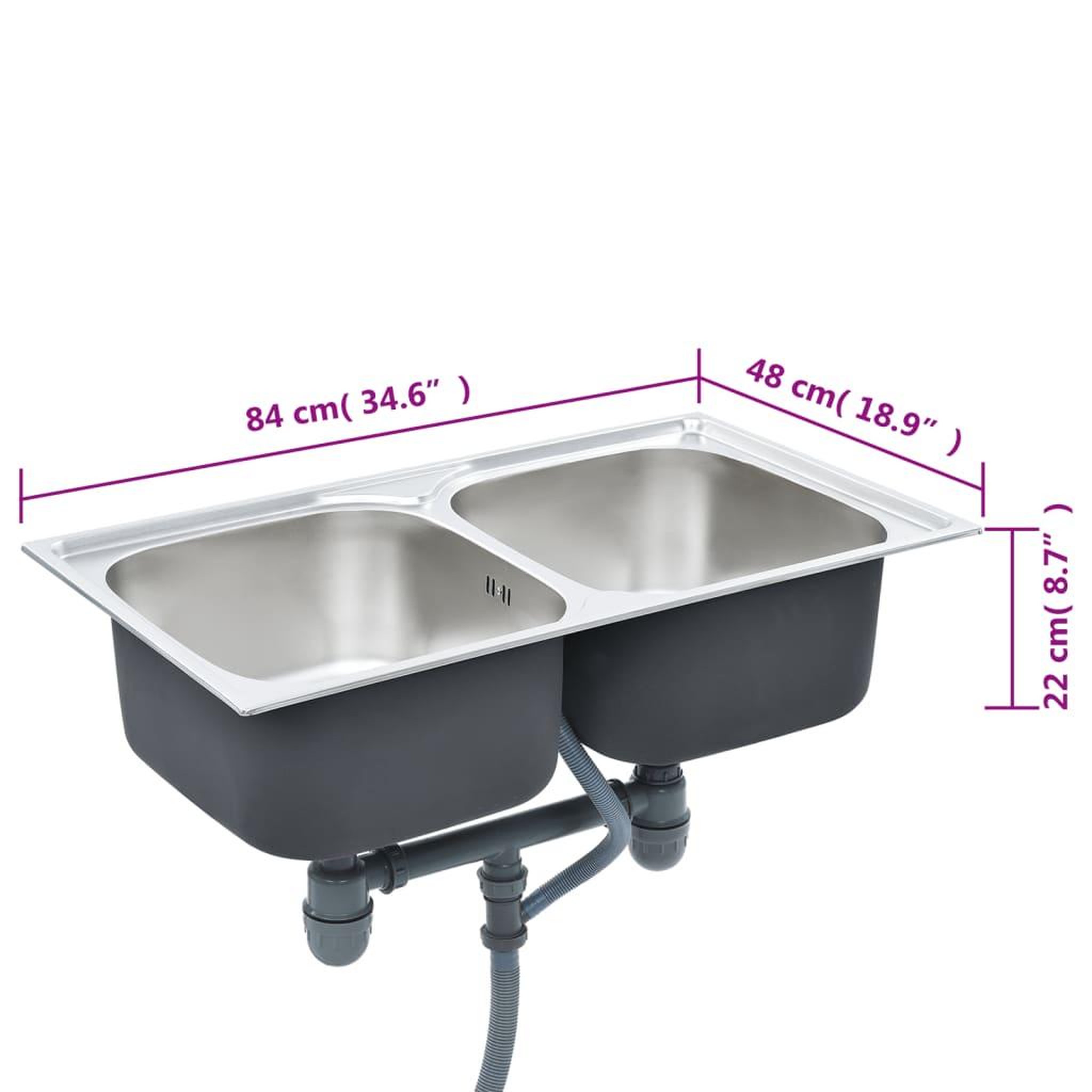 Voir la diapositive 6 : VIDAXL Evier double de cuisine avec crepine et piege Acier inoxydable