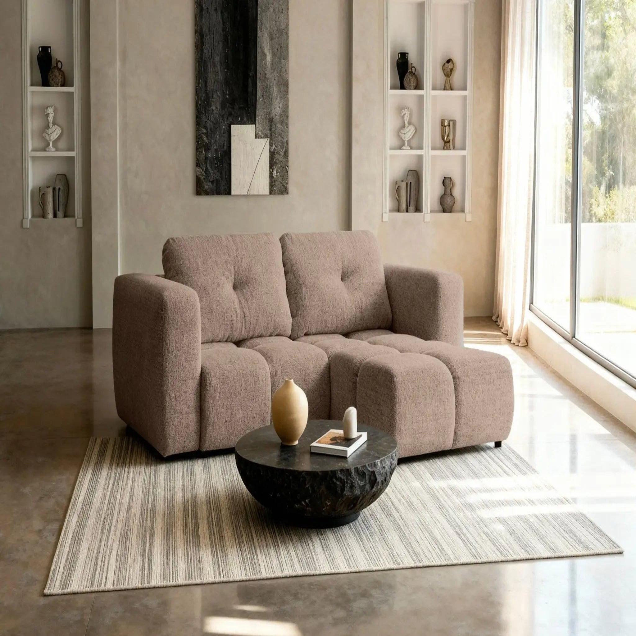 Voir la diapositive 2 : CASANOVA PARIS Romy mini - canapé d'angle convertible tissu chenille 2 places