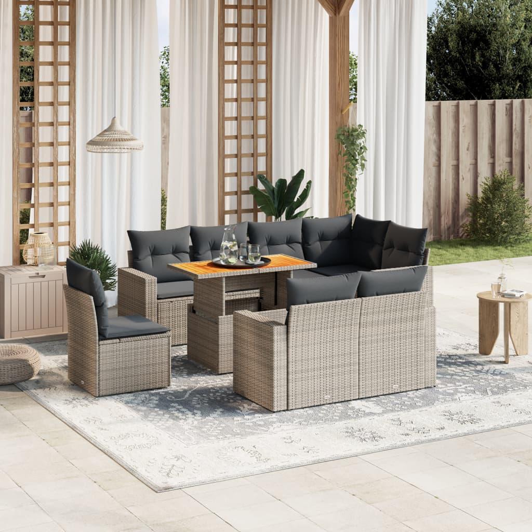 VIDAXL Salon de jardin 9 pcs avec coussins gris resine tressee