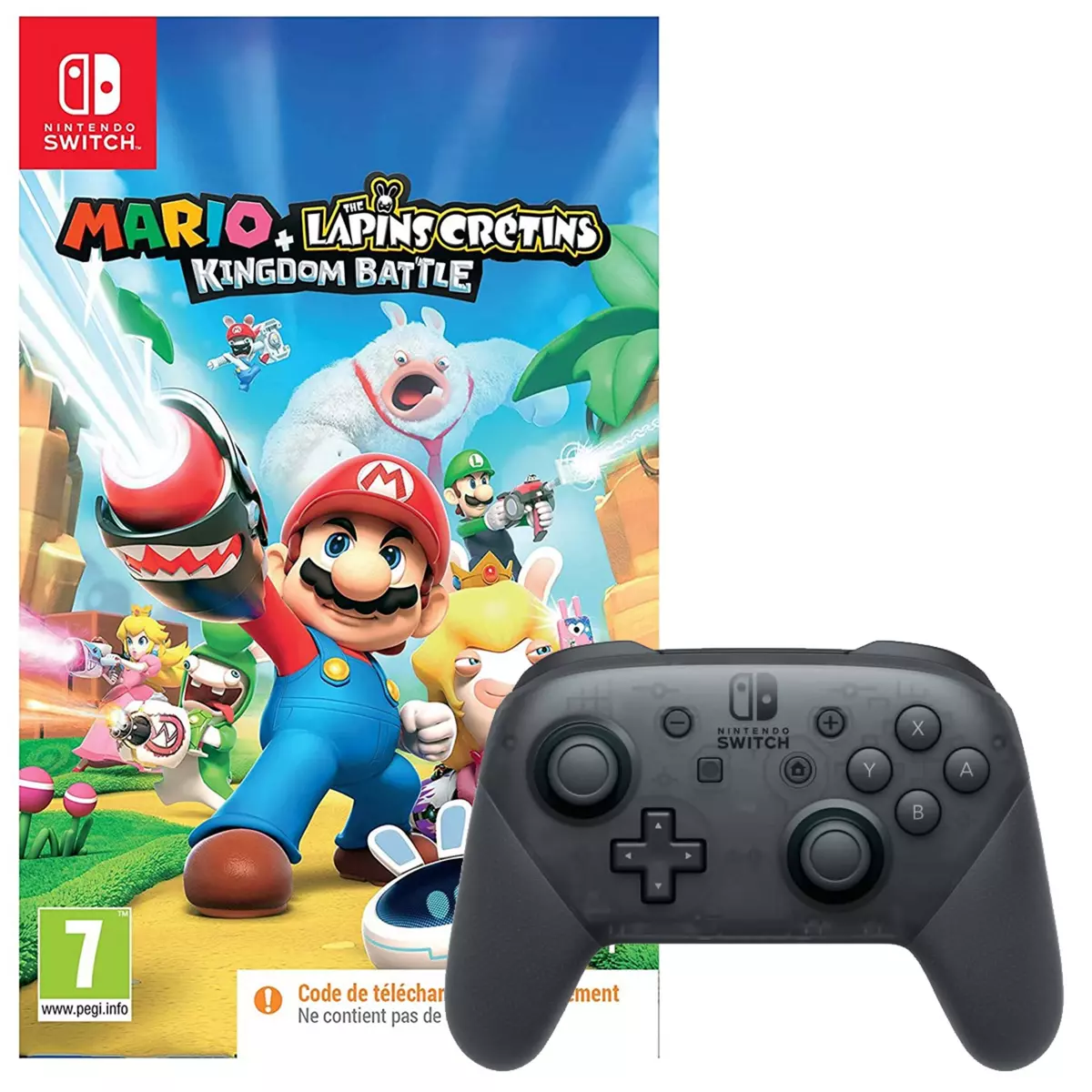 NINTENDO Manette Switch Pro + Mario The Lapin Crétins Kingdom Battle Code de téléchargement