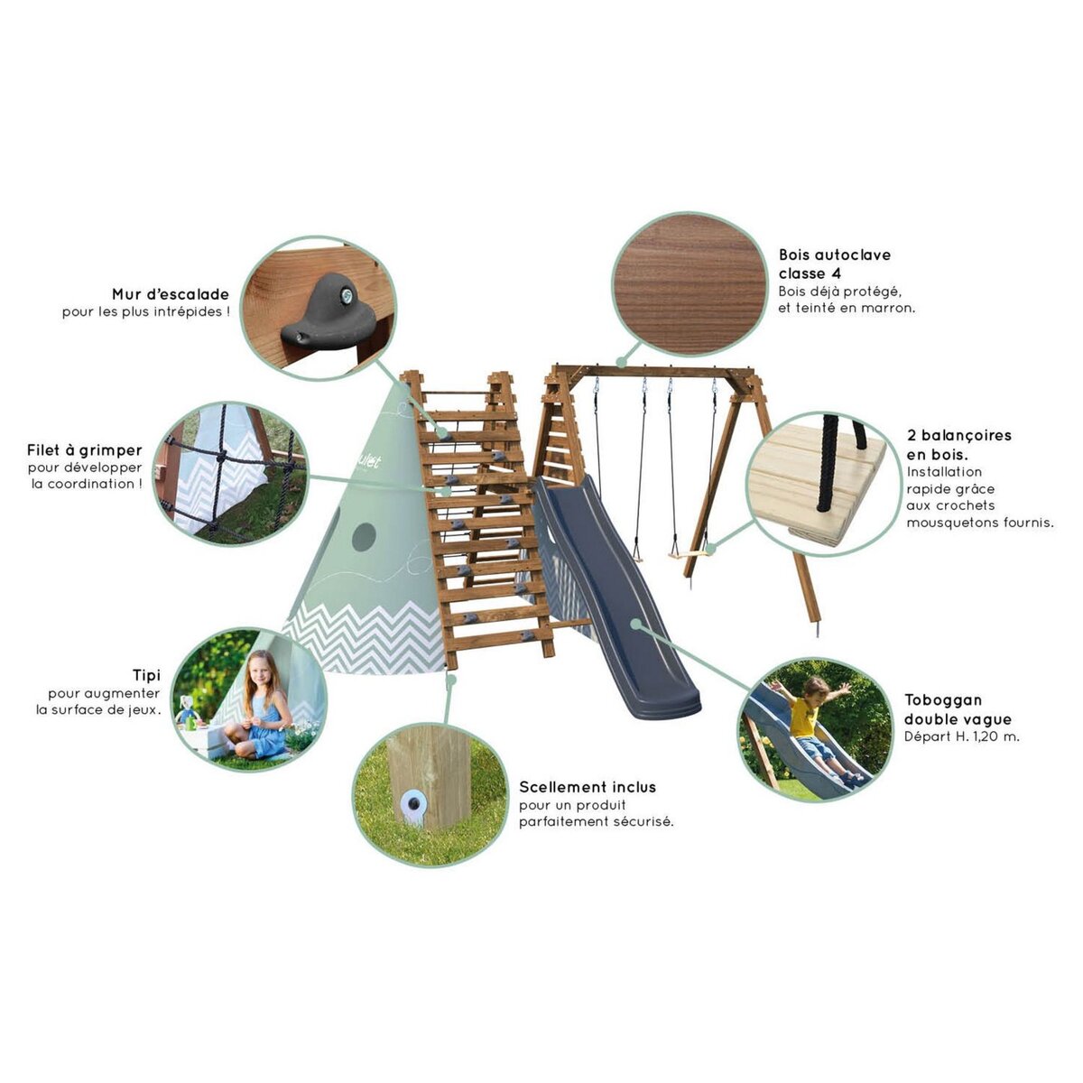 Soulet Aire de jeux avec toboggan - Bois - H2,24m - OLYMPIC APOLLON