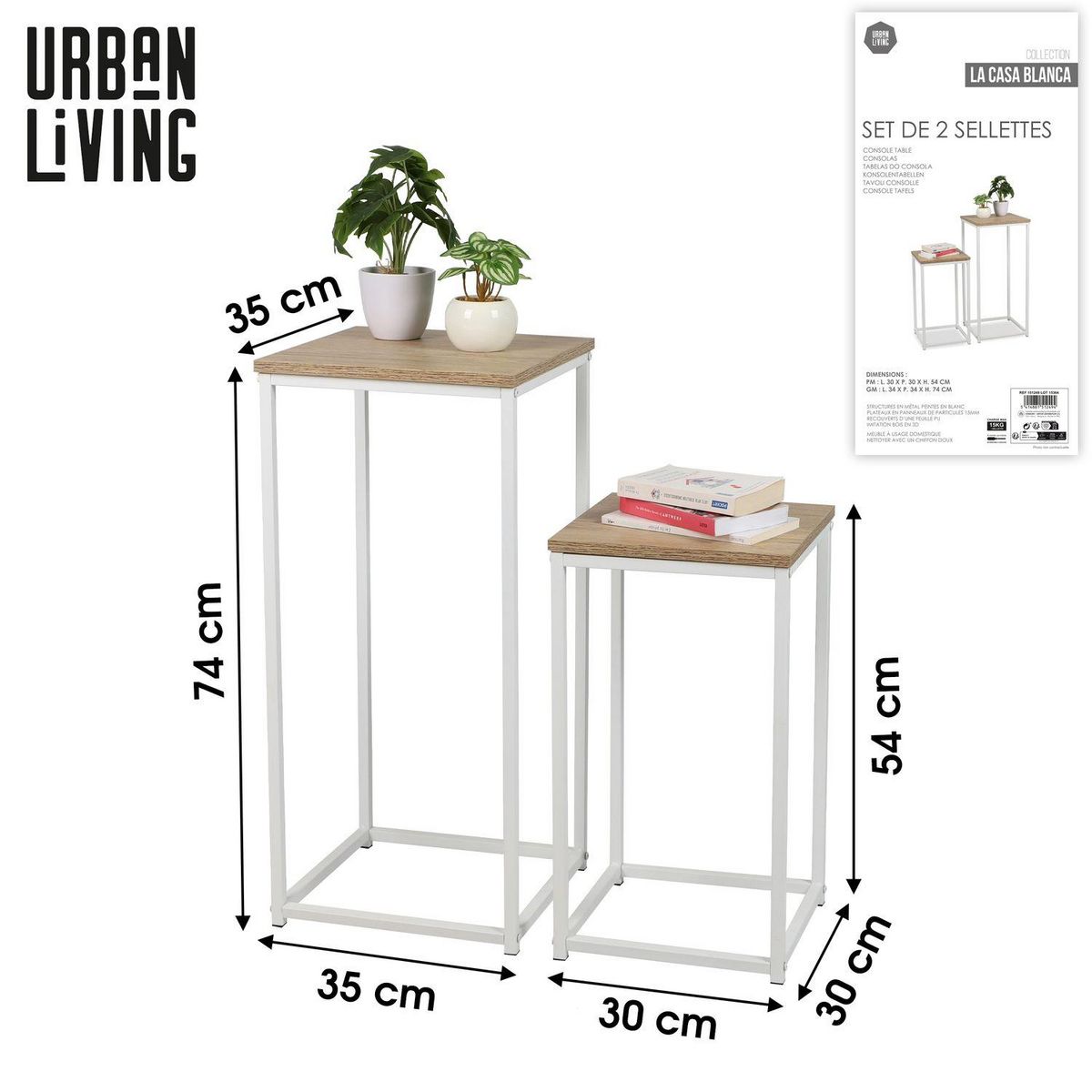 TOILINUX Set de 2 sellettes en Panneaux de particules et Métal - Blanc et Beige
