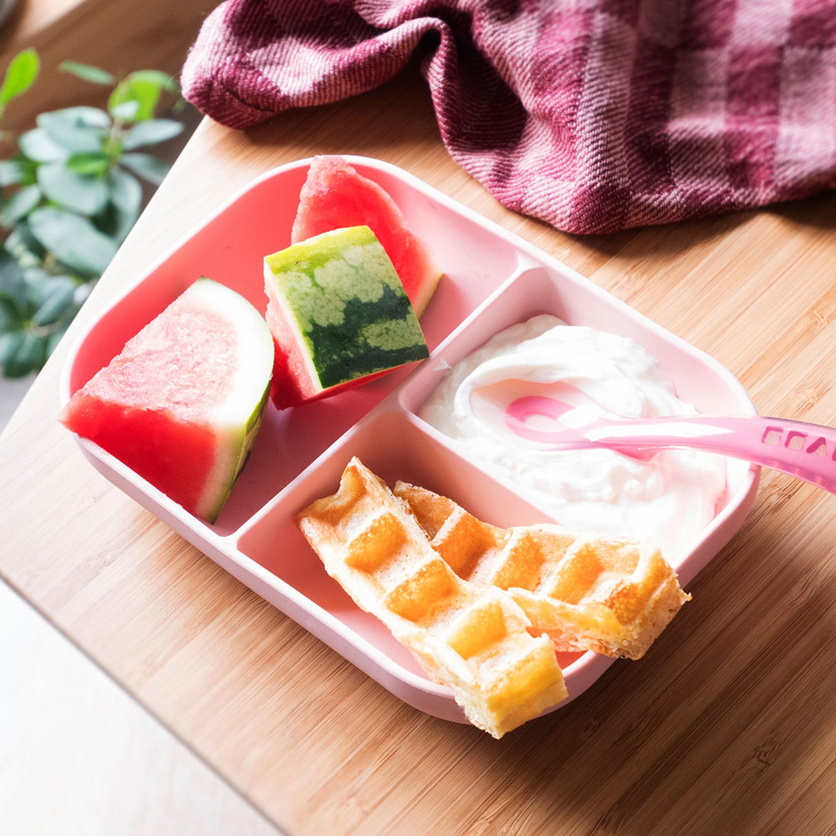 BEABA Set repas silicone 2 pièces compartimenté - rose
