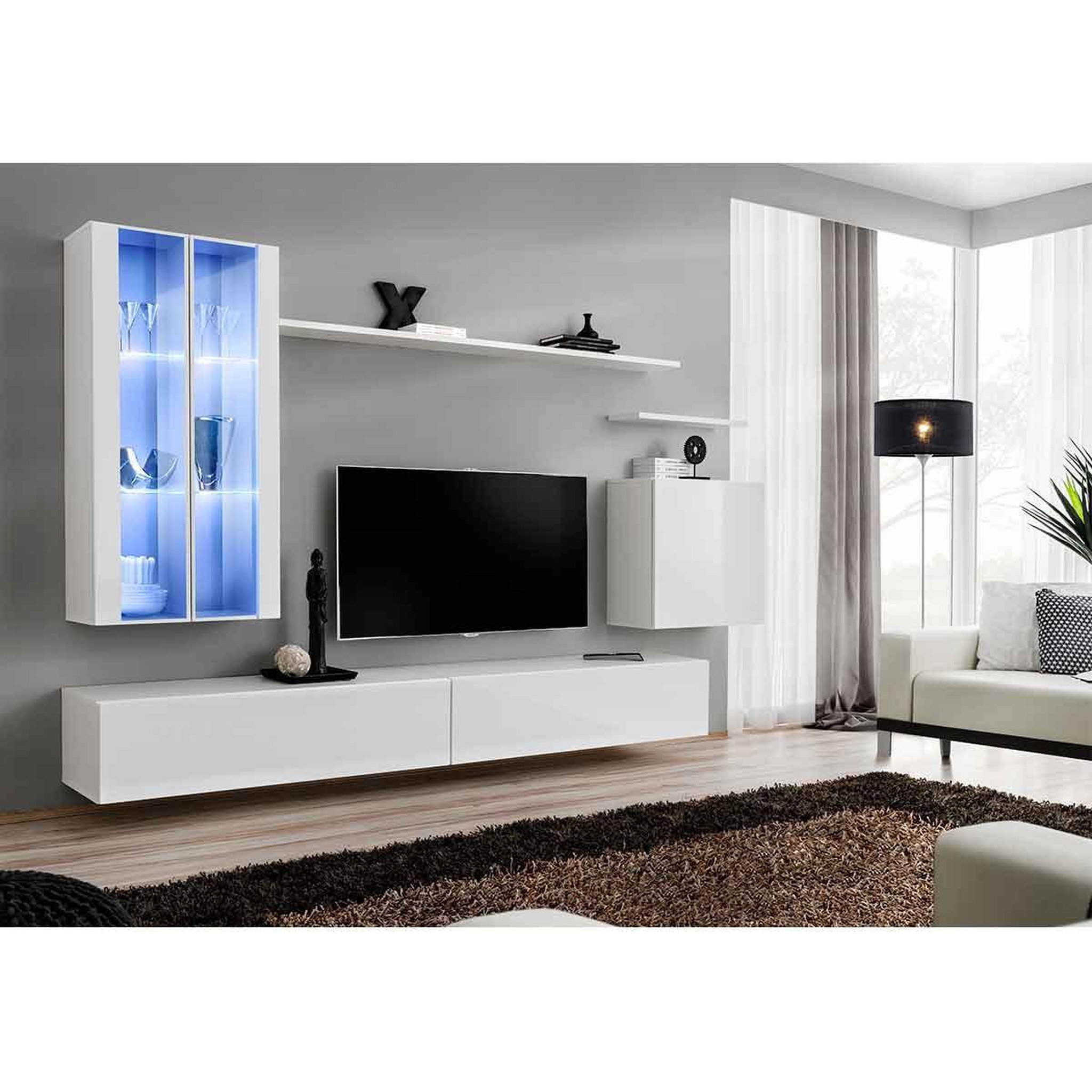 Voir la diapositive 3 : Paris Prix Meuble tv mural design  switch xii  270cm blanc