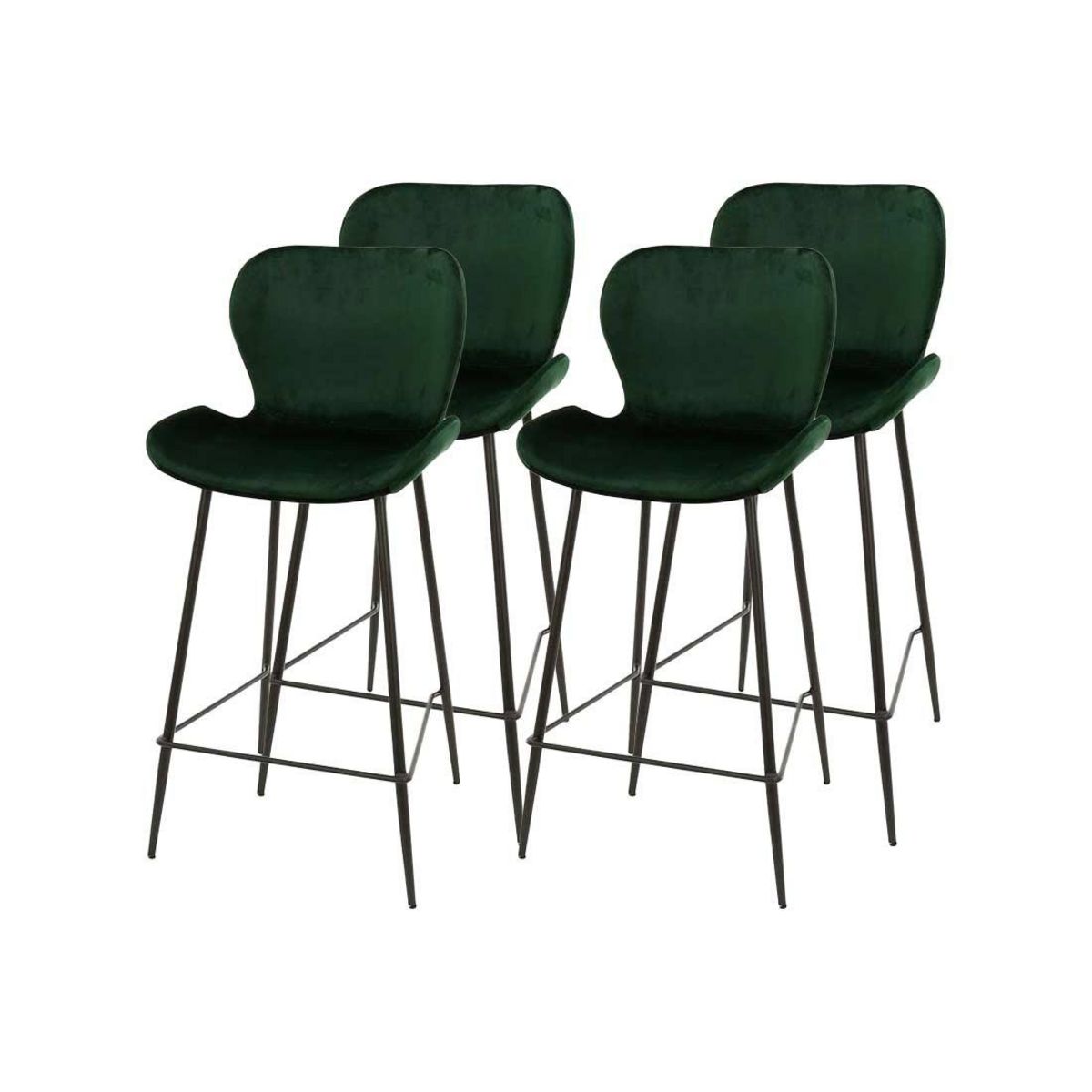 LISA DESIGN Basti - lot de 4 tabourets de bar - en velours vert