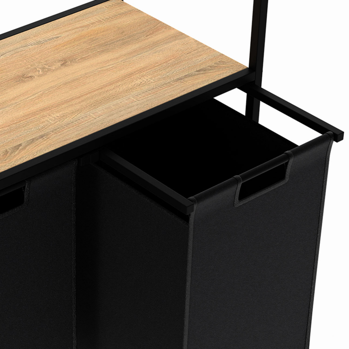 ID MARKET Panier à linge 2 bacs DETROIT tissu noir design industriel