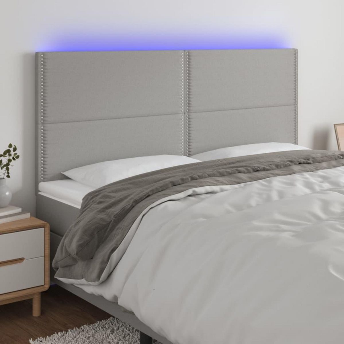 VIDAXL Tete de lit a LED Gris clair 160x5x118/128 cm Tissu