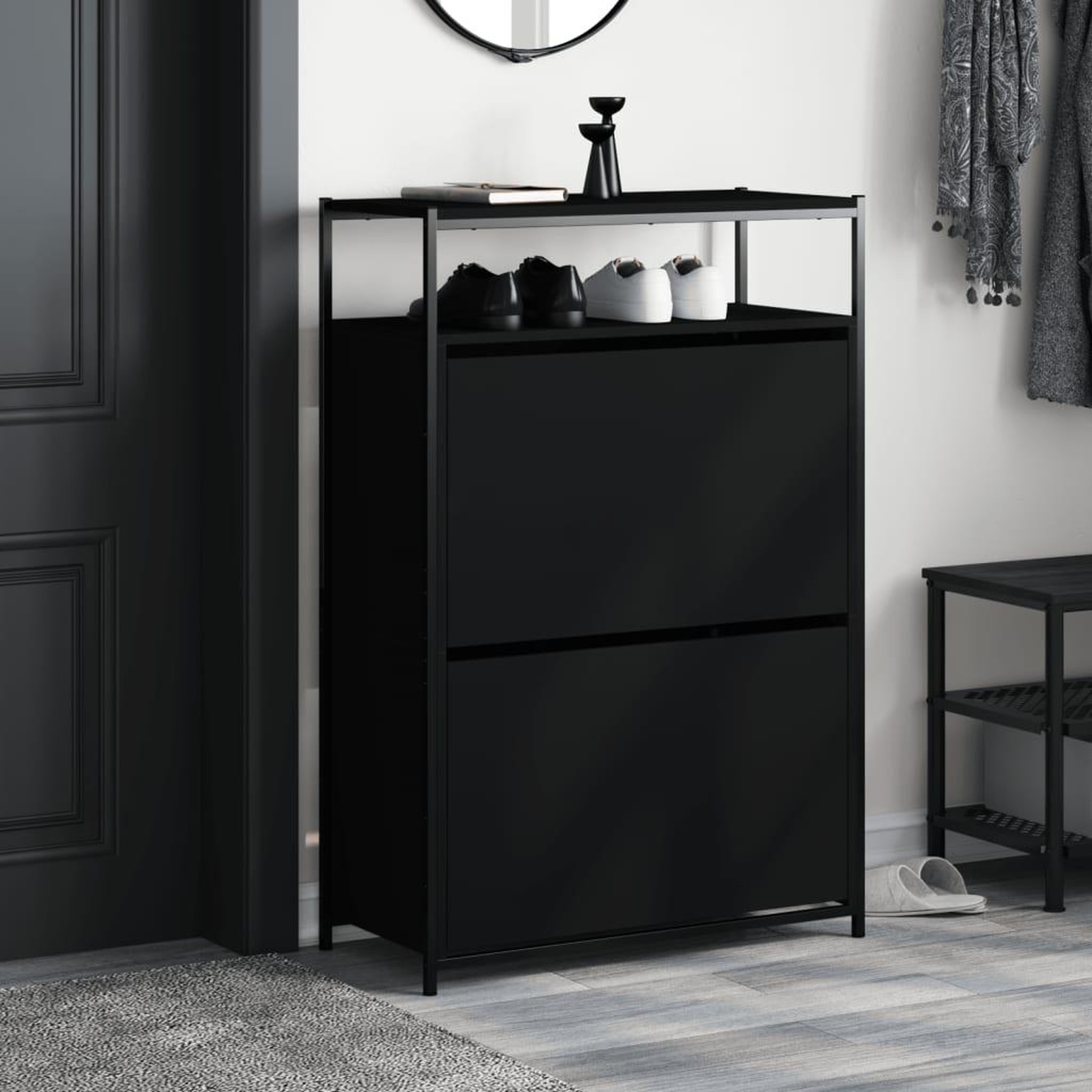 Voir la diapositive 3 : VIDAXL Armoire a chaussures noir 75x34x112 cm bois d'ingenierie