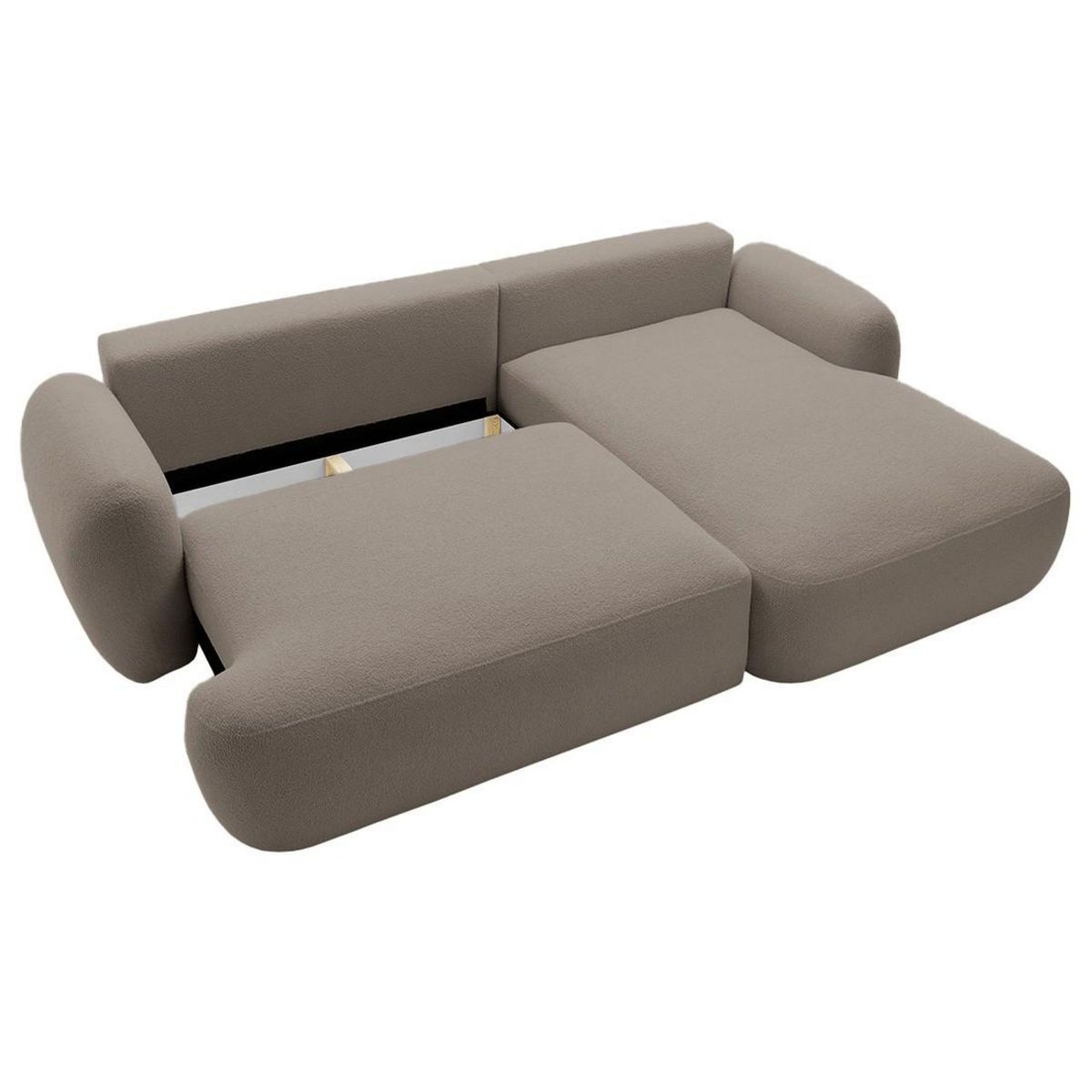 BEST MOBILIER Berenice - canapé d'angle droit 4 places convertible avec coffre en tissu bouclette