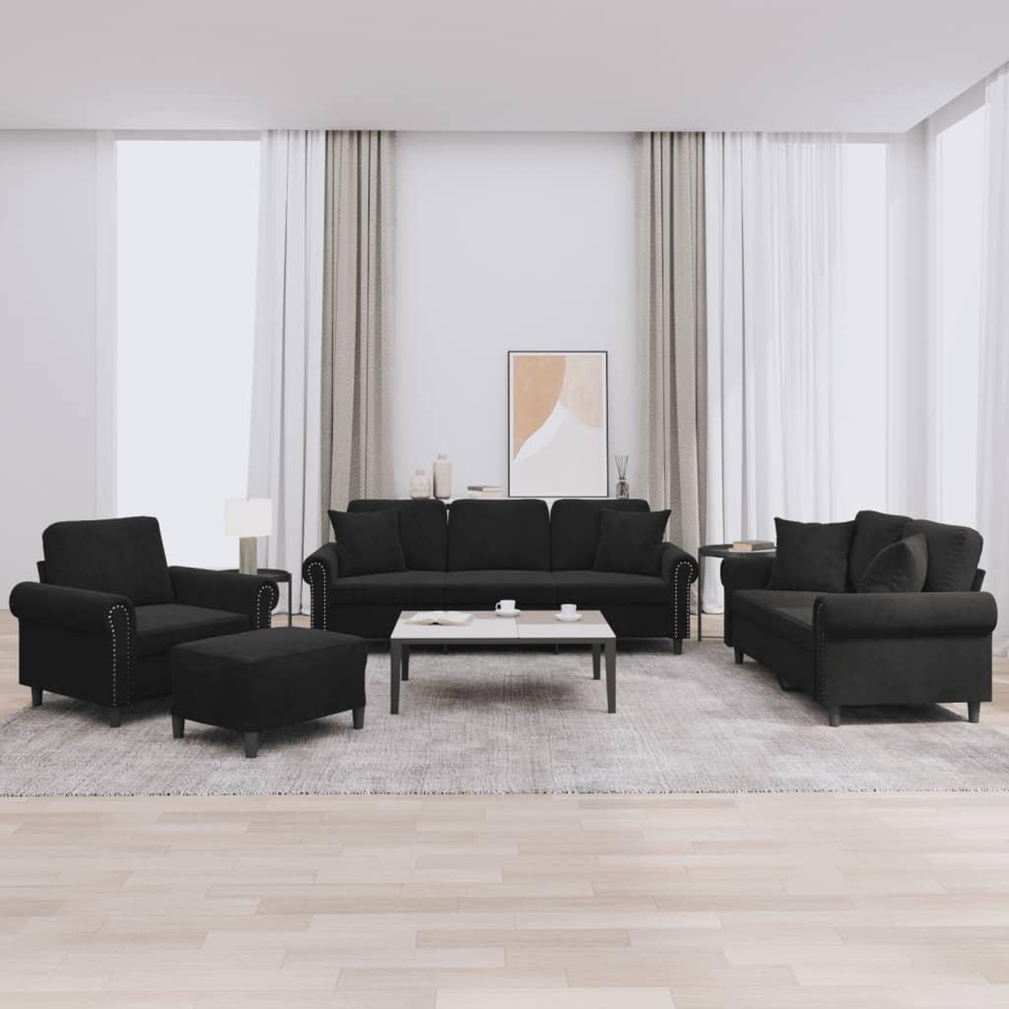 VIDAXL Ensemble de canapes 4 pcs avec coussins noir velours