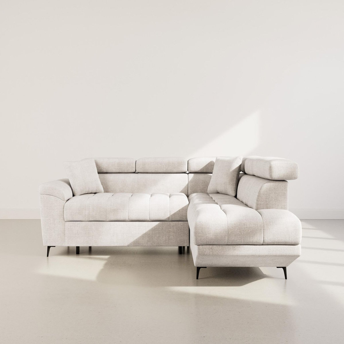 BEST MOBILIER Camille - canapé d'angle droit 5 places convertible avec têtières et coffre en velours texturé