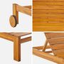 Voir la diapositive 6 : SWEEEK Lot de 2 bains de soleil FAVONA en bois d'acacia avec roulettes. 205 x 67.5 x 32 cm