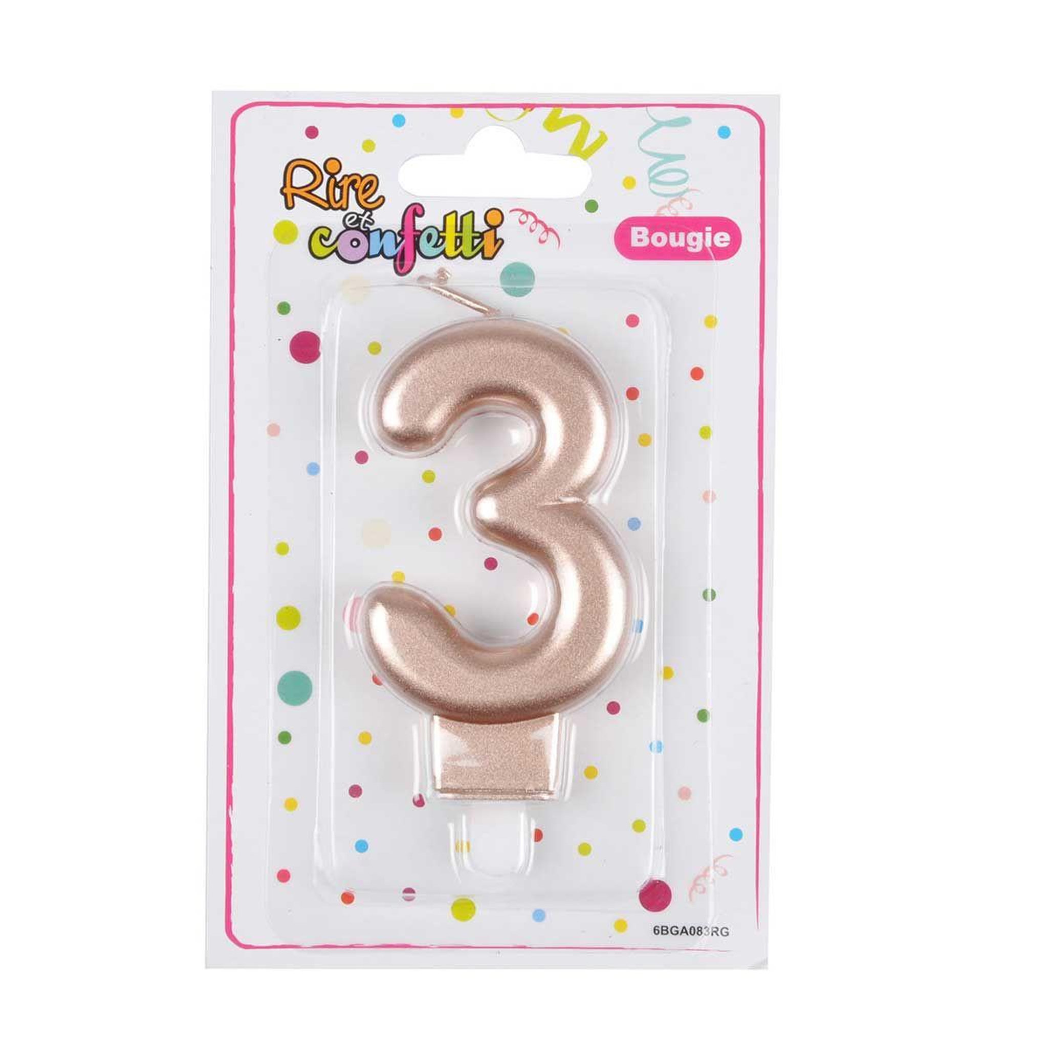 Voir la diapositive 2 : HOMEA Bougie d'Anniversaire  Chiffre 3  7cm Rose Gold