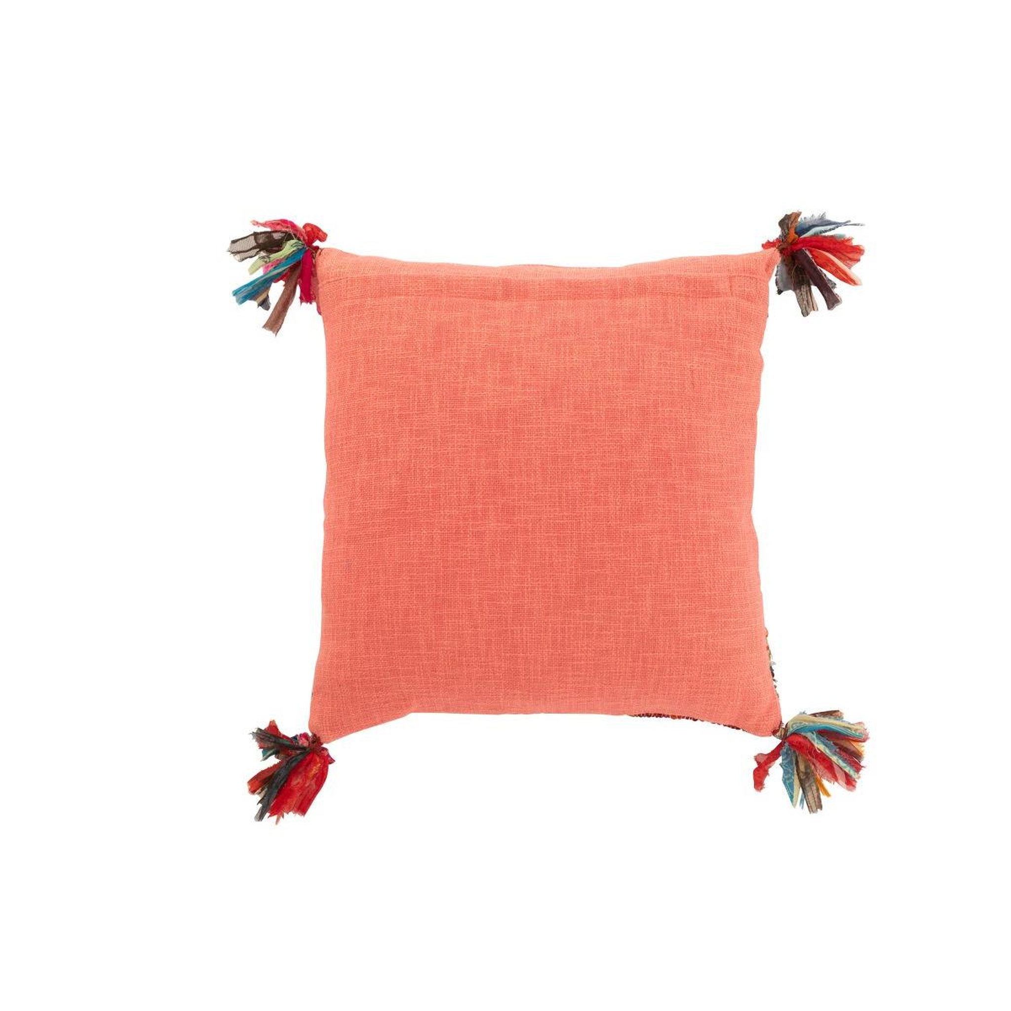 Voir la diapositive 2 : J-LINE Coussin déco avec pompons  chindi  45x45cm multicolore
