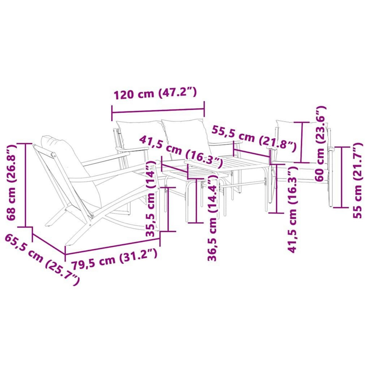 VIDAXL Ensemble de meubles de balcon avec coussins 5 pcs noir acier