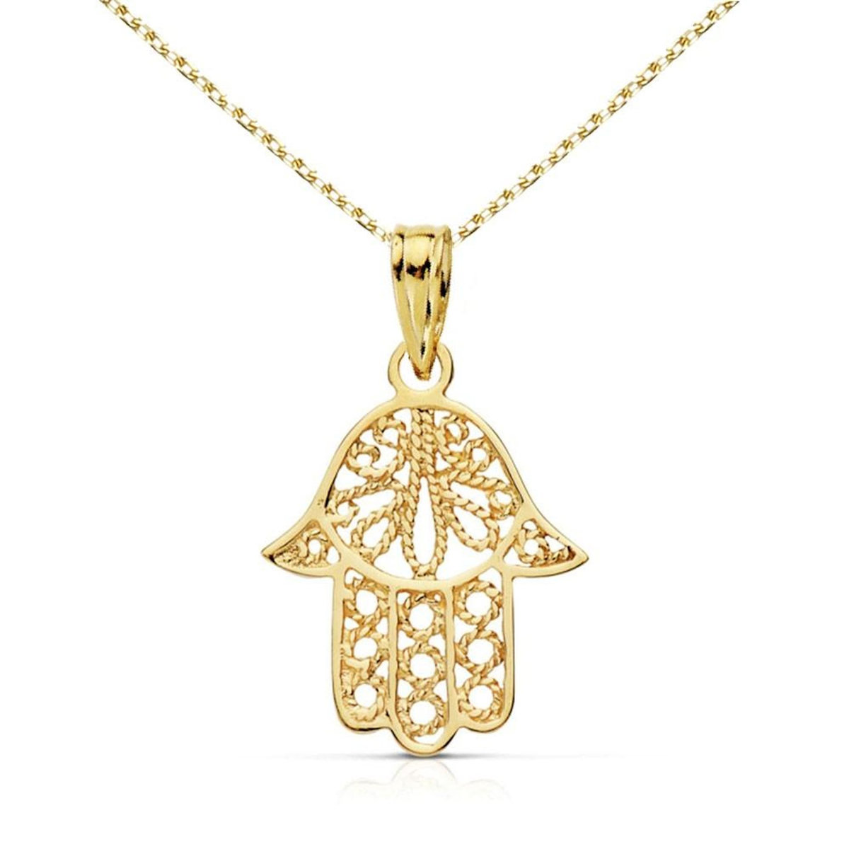 L'ATELIER D'AZUR Collier - Pendentif Or 18 Carats 750/000 Main de Fatma Jaune - Chaine Dorée