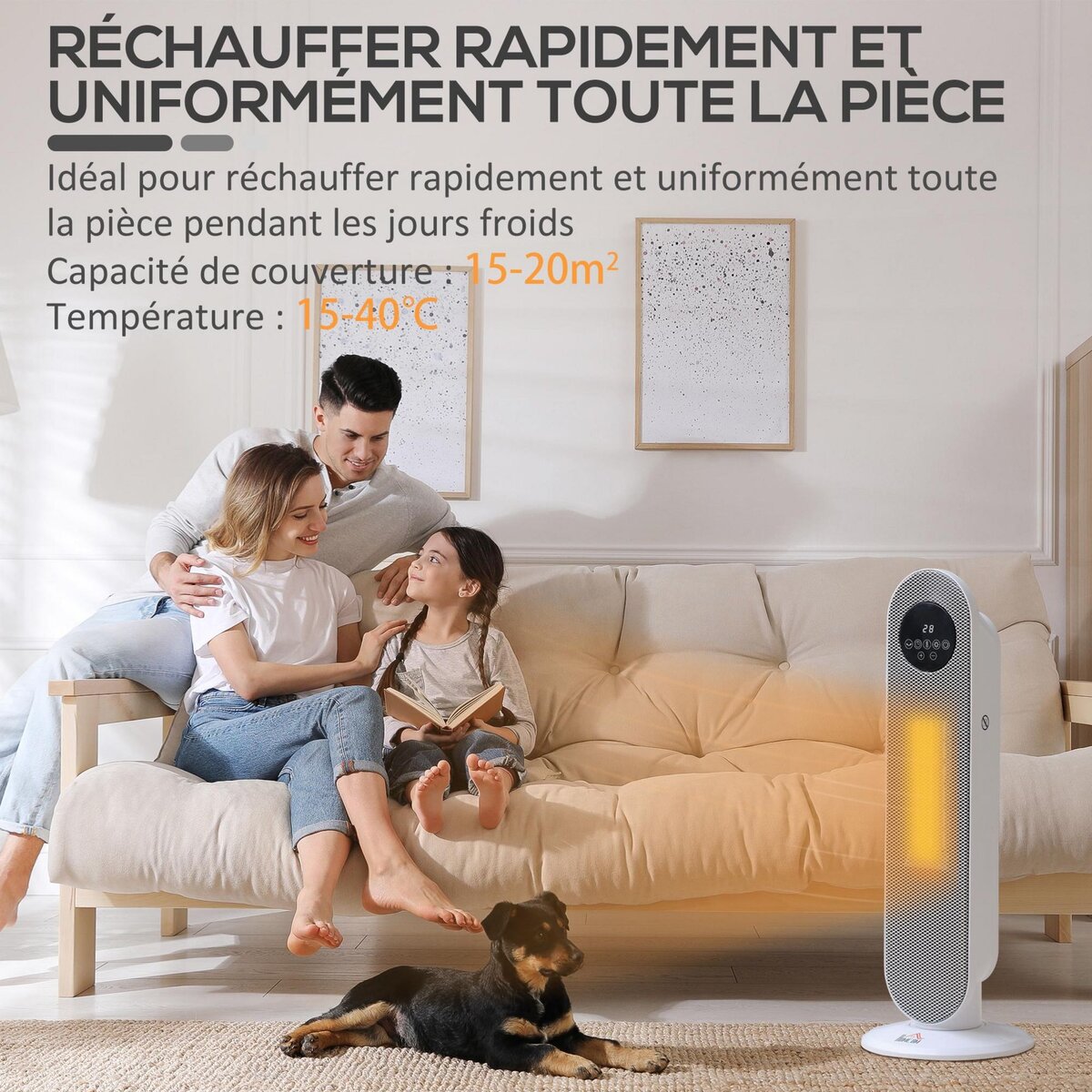 HOMCOM Chauffage soufflant oscillant 2000 W - radiateur céramique PTC - 2 niv. puissance - chauffage d'appoint avec télécommande blanc noir
