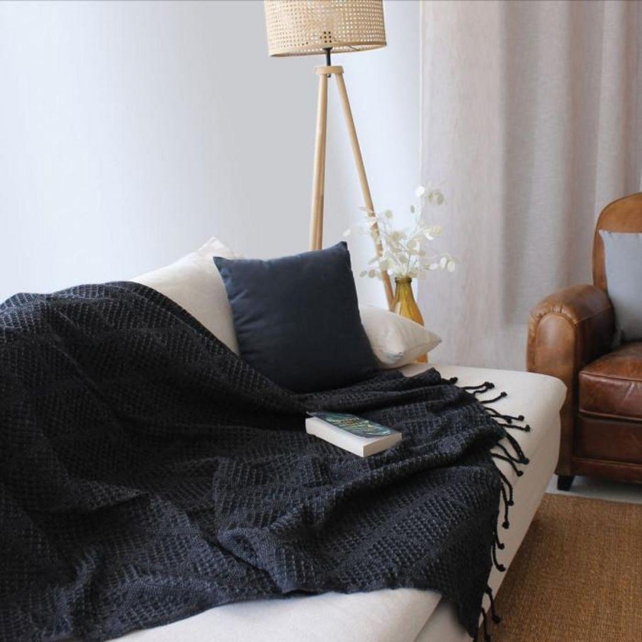 Voir la diapositive 3 : Eden Plaid a franges effet tricot dune