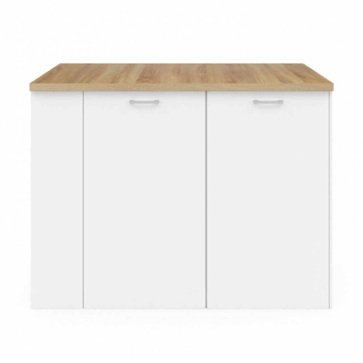 ID MARKET Ilot central TIBO 120 cm bois blanc avec plan de travail façon hêtre