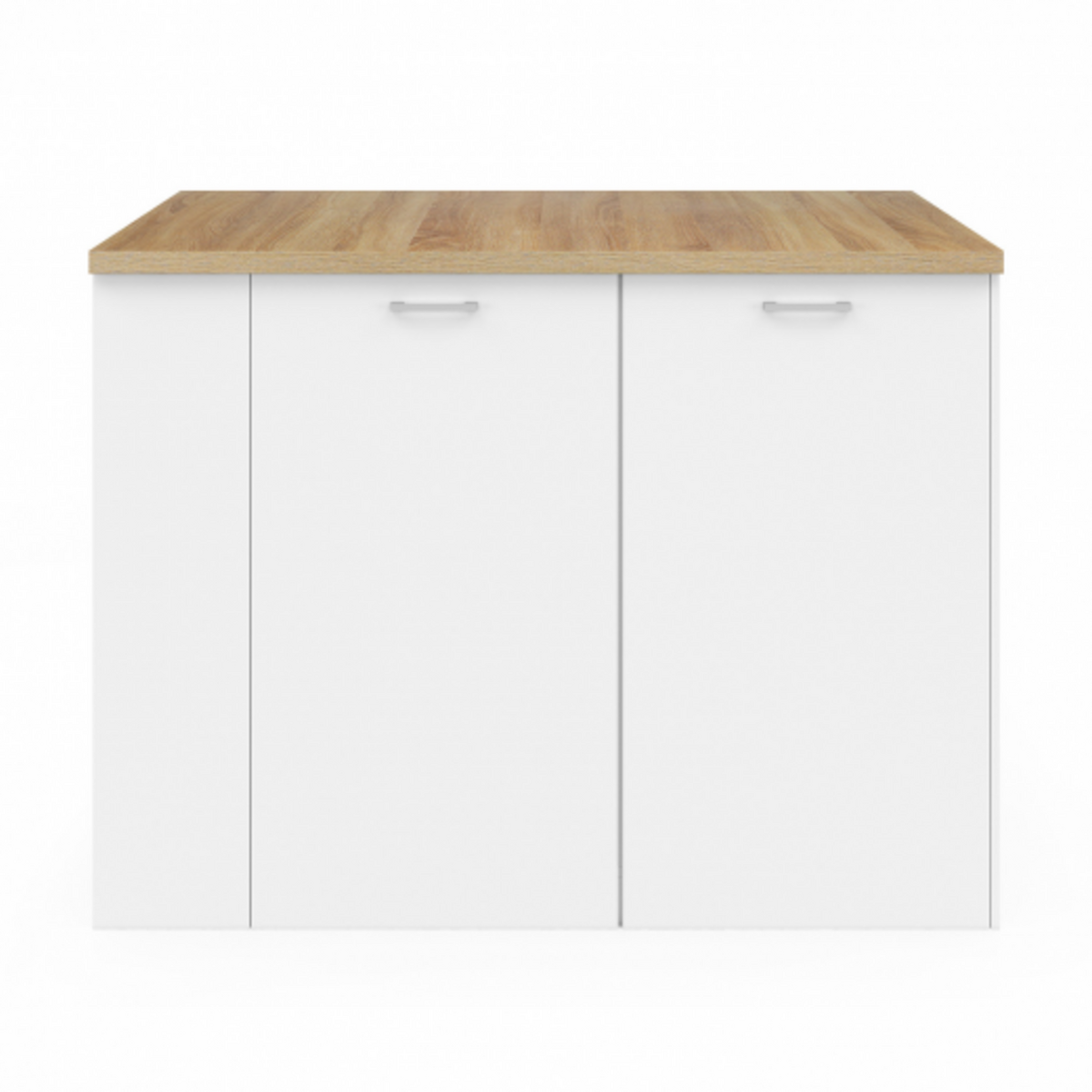 ID MARKET Ilot central TIBO 120 cm bois blanc avec plan de travail façon hêtre