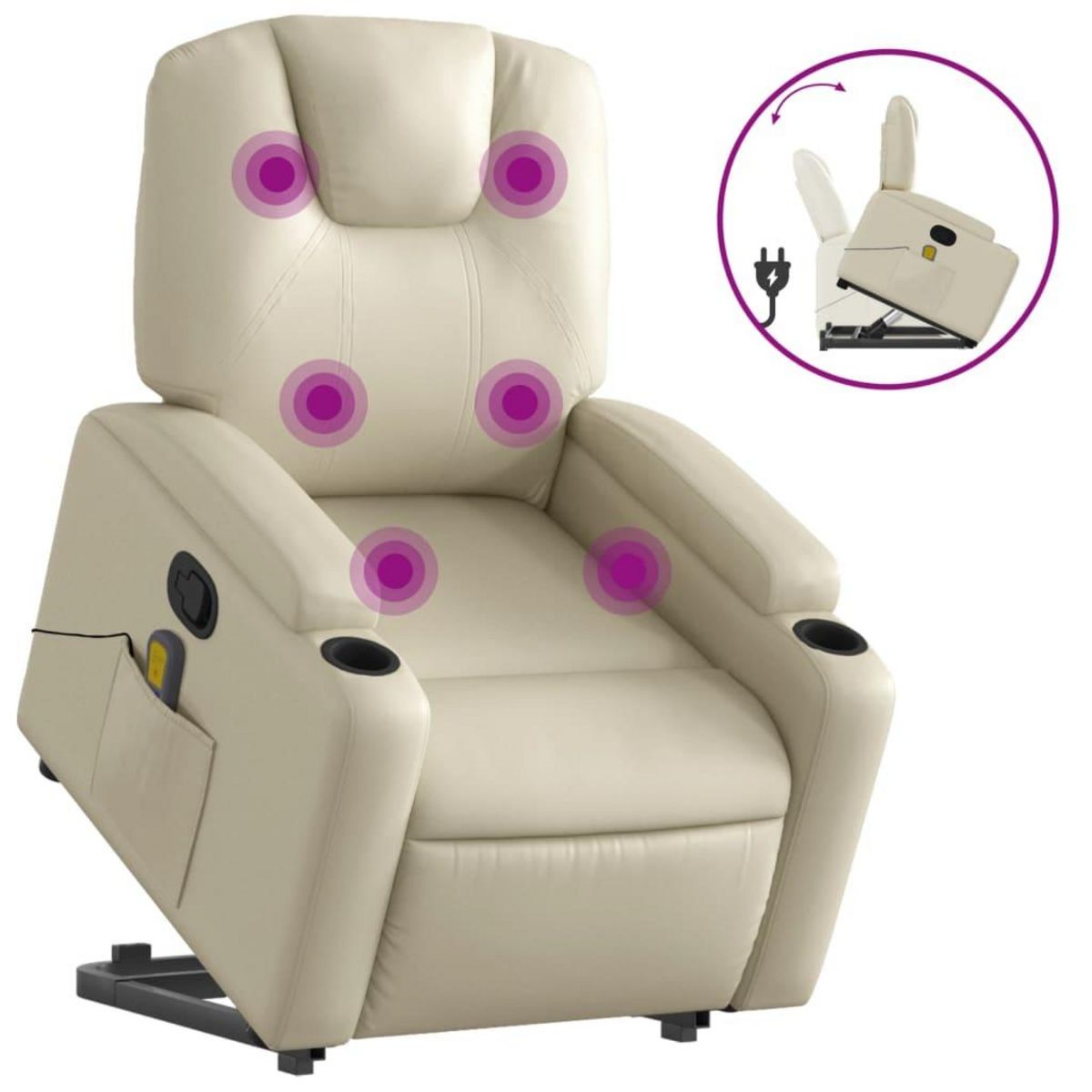 VIDAXL Fauteuil inclinable de massage Creme Similicuir