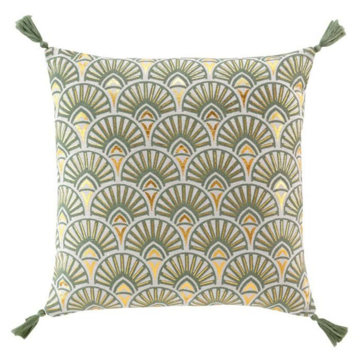 Paris Prix Coussin Déco Pompons  Icare  45x45cm Vert