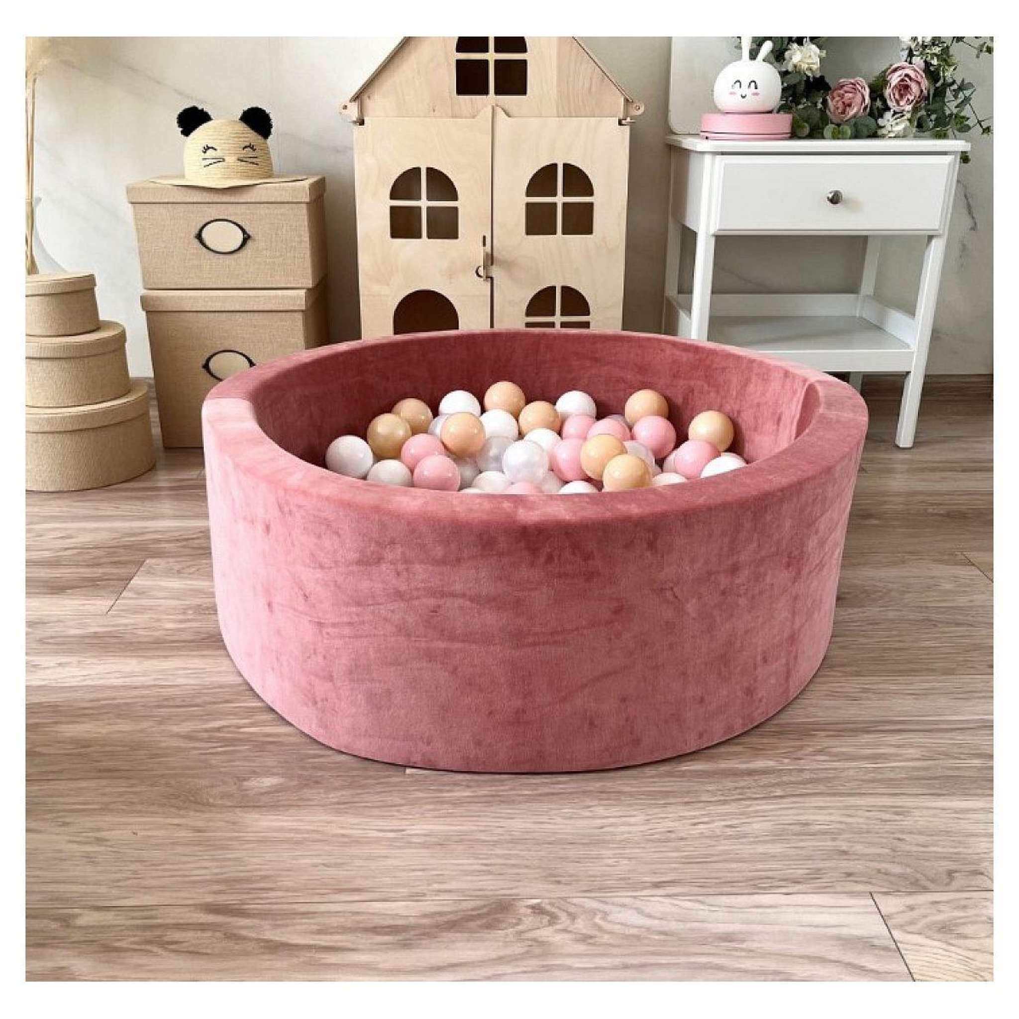 Voir la diapositive 2 : MONIO FOR KIDS Piscine à balles velours 90 cm rose + 200 balles