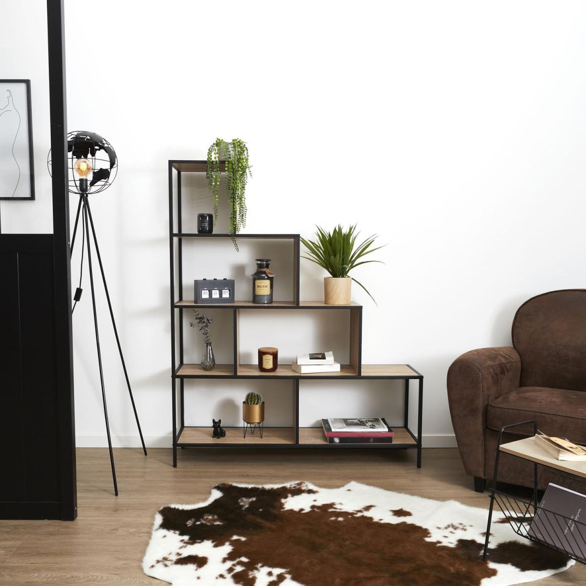 Voir la diapositive 3 : The Home Deco Factory Étagère escalier  edison  146cm naturel & noir