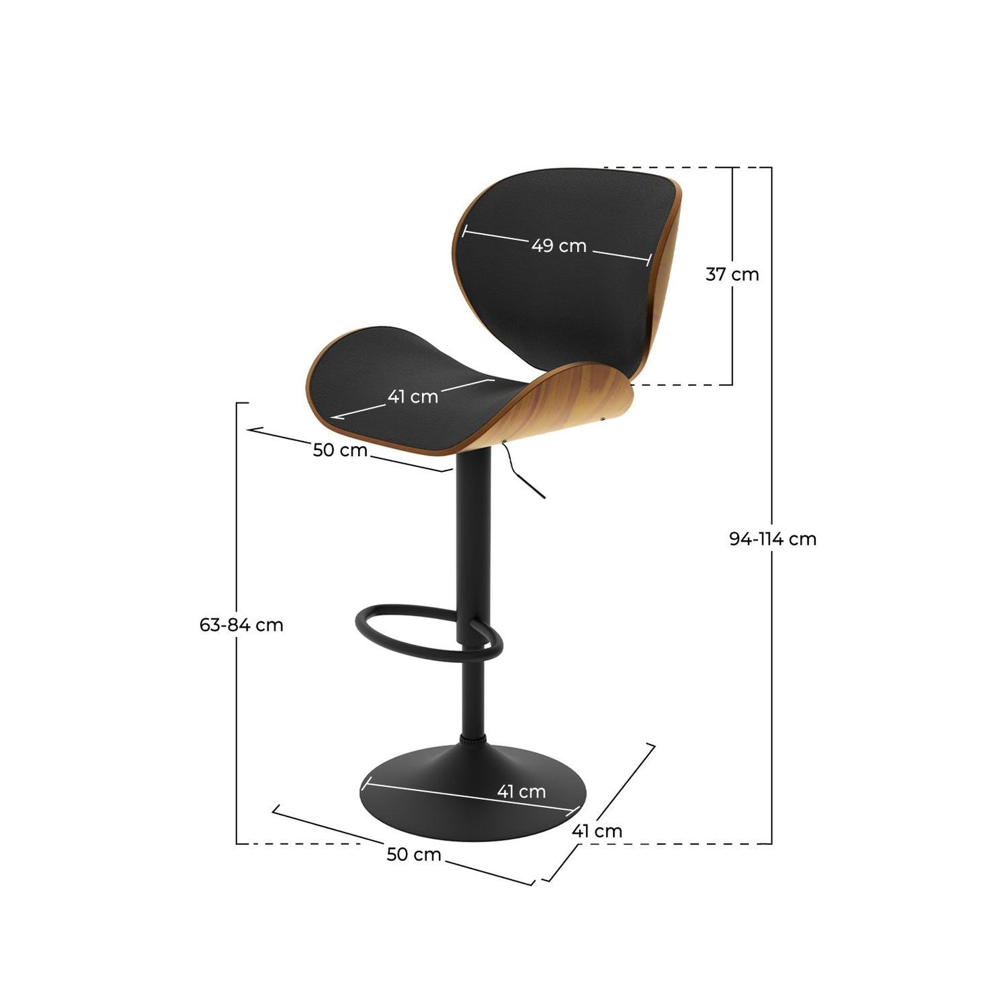 Voir la diapositive 4 : MAISON PAVANE Chaise de bar réglable 63/84 cm en cuir synthétique noir-baudoin