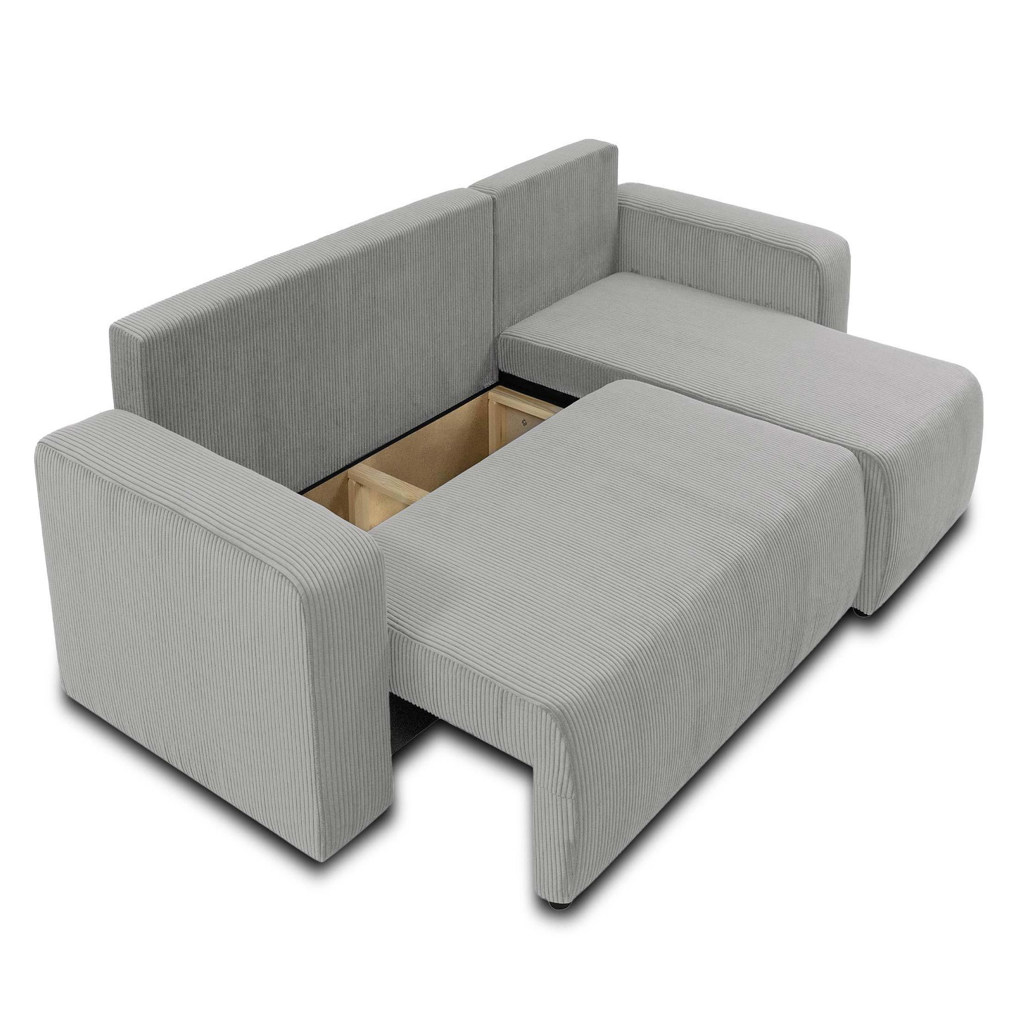 Voir la diapositive 2 : BEST MOBILIER Artemisa - canapé d'angle réversible 4 places - convertible avec coffre - en velours côtelé