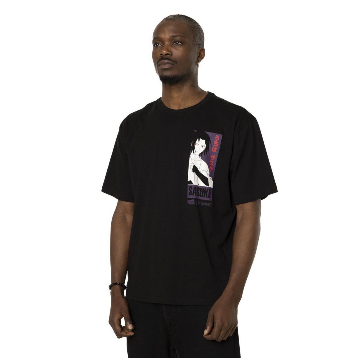 CAPSLAB T-shirt en coton homme relax fit avec print Naruto Shippuden Sasuke