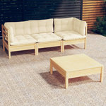 VIDAXL Salon de jardin 4 pcs avec coussins creme Bois de pin