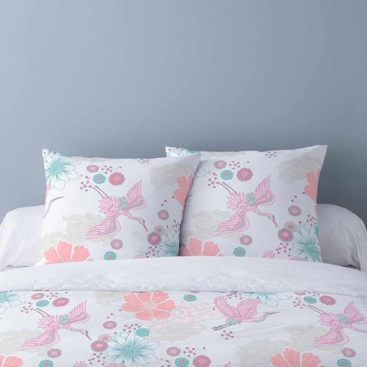 Dourev Housse de couette Flanelle 200x200 GRUE + 2 taies