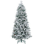 HOMCOM Sapin de Noël artificiel H.180 cm 1489 branches enneigées 33 pommes de pin métal PVC PE vert blanc