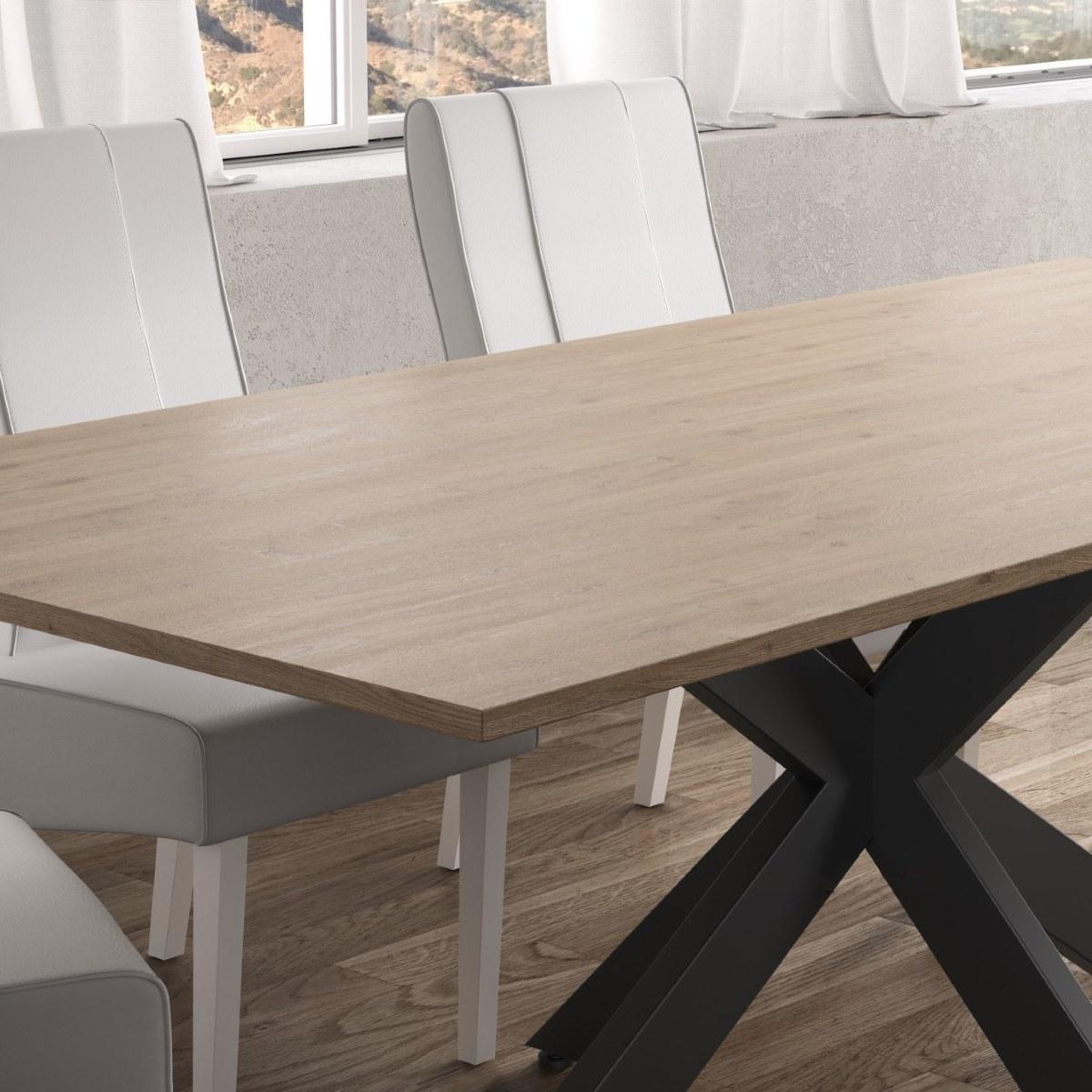 Voir la diapositive 5 : JLC KREATION Table à manger moderne pied central coloris bois 180cm YANIS