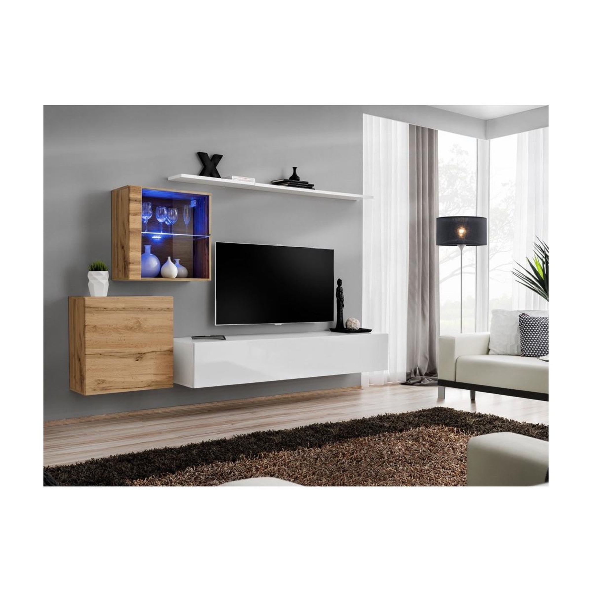 Voir la diapositive 2 : Paris Prix Meuble tv mural design  switch xv  260cm blanc & naturel