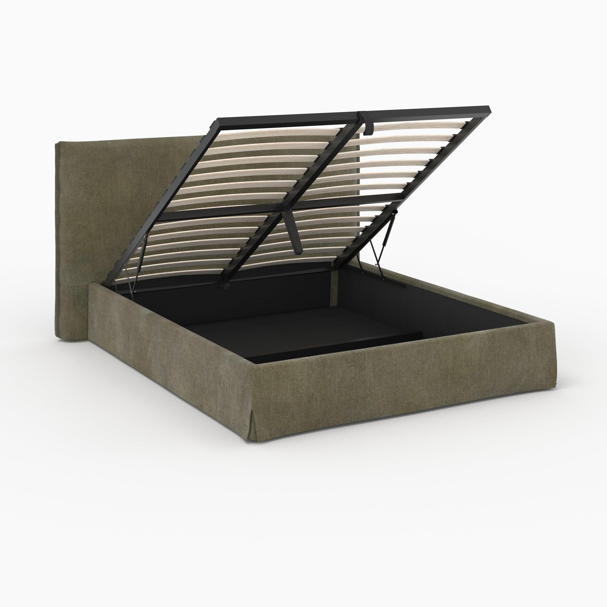 Voir la diapositive 6 : MAISON PAVANE Lit coffre 160x200 cm en tissu vert olive déhoussable-safia