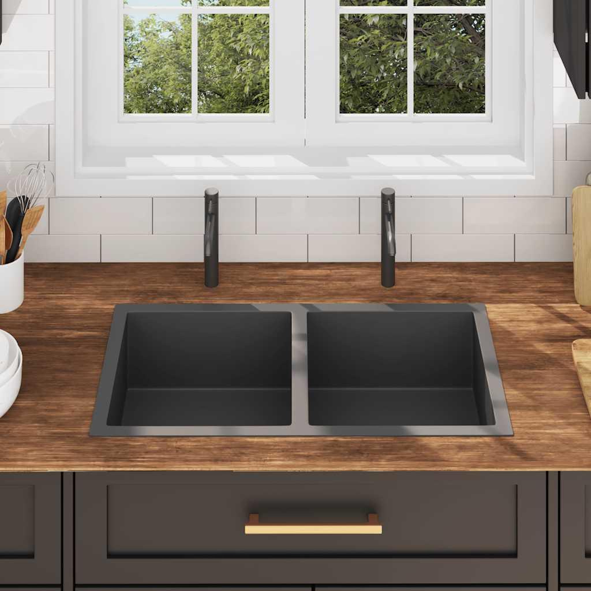 Voir la diapositive 3 : VIDAXL Evier de cuisine fait main noir acier inoxydable