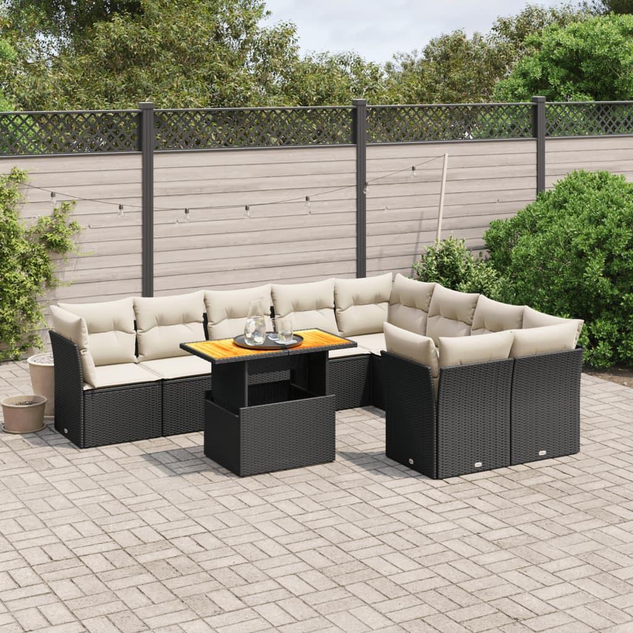 VIDAXL Salon de jardin 10 pcs avec coussins noir resine tressee
